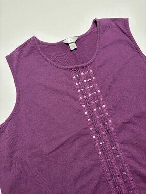 CHRISTOPHER & BANKS PURPLE PLUM COTTON TANK TOP WITH SEQUINS